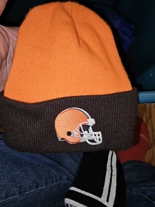 Cleveland Browns NFL Orange/Brown Adult Beanie Knit Hat Cuffed Cap Made in USA! - Picture 1 of 2