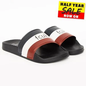 FCUK 2 Blade Herren Sliders Sommer Strand Sandalen Pool Schuhe Schwarz - Bild 1 von 2