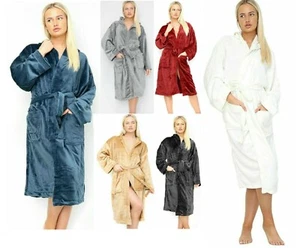 Unisex Hooded Bath Robe Luxury Fleece Terry Toweling Soft Dressing Gown Cloth - Picture 1 of 11