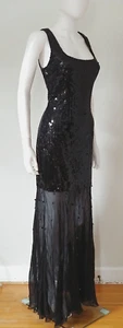 90s Vintage Silk sheer Formal Witchy Maxi sequin Flapper embellish Party dress L - Picture 1 of 14
