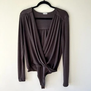 FREE PEOPLE INTIMATELY Chocolate Brown Turnt V-Neck Bodysuit Womens L - Picture 1 of 7