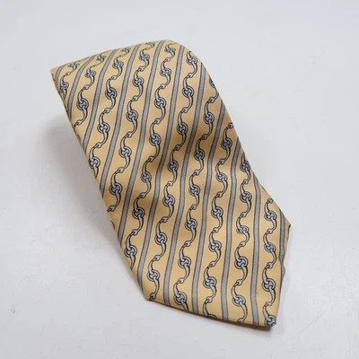 Cadena geométrica HERMES 100 % seda LUX corbata oro amarillo gris diseñador Francia Foto 1 de 4