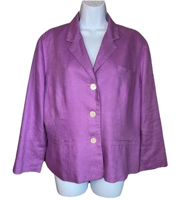 Chaps Women’s Linen Blazer Lilac Purple 3-Button Preppy Size XL Quiet Luxury - Image 1 of 4