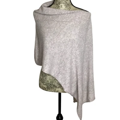 CYNTHIA ROWLEY 100% Cashmere Asymmetrical Poncho Wrap Shawl Beige One Size Luxe - Image 1 of 4