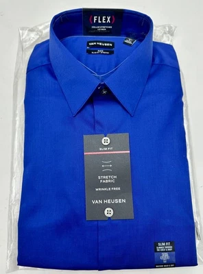 Camisa de vestir para hombre Van Heusen Flex calce ajustado azul real mediana 15 1/2 32-33 Foto 1 de 4