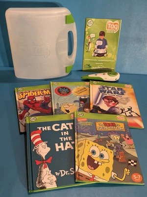 LeapFrog TAG Reading System Pen Reader, Case & 5 Books STAR WARS Spiderman WORKS - Image 1 of 4