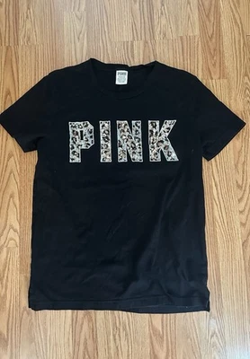 Victoria’s Secret Pink Black Sequin Bling Cheetah Top S - Image 1 of 4