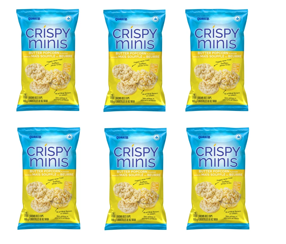 Quaker Crispy Minis Mantequilla Palomitas Arroz Chips 100g 3.5oz x 6 Canadá Fresco Foto 1 de 1