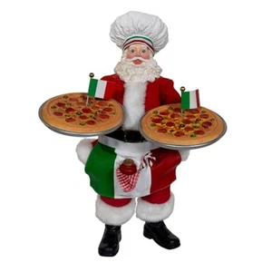 Kurt Adler 11-inch Fabriché Chef Santa Holding Two Trays of Pizza - Picture 1 of 7