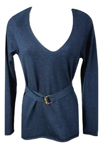 Authentic Women's Gucci Blue Metallic V-Neck Sweater SZ M - Picture 1 of 8