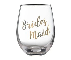 Gold Bridesmaid Stemless Wine Glass - Picture 1 of 2