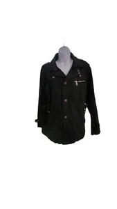 Mens Black Coat Size 2XL Brown Fleece Lining Zipper Button Closures Gorpcore - Picture 1 of 5