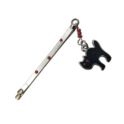 Silver Bobby Hair Pin With Enamel Black Cat Dangle Red Eyes Halloween - Image 1 of 4