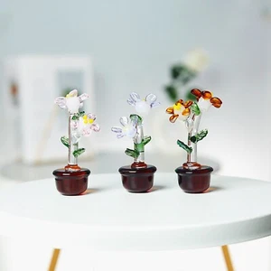 3pcs Mini Hand Blown Glass Flower Figurines Flower Collectible Ornaments Gifts - Picture 1 of 10