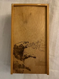 Toasted Head Wooden Wine Crate Wood Box Sliding Lid Bear Breathing Fire Logo - Picture 1 of 14