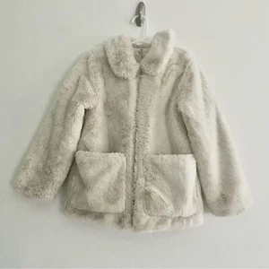 H&M Fluffy Kids Teddy Bear Jacket Ivory White Soft Coat Girls Sz 6-7 - Picture 1 of 8