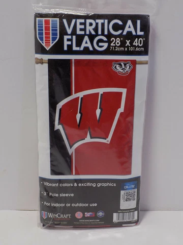 UW  Wisconsin Badgers WinCraft 28" x 40" Vertical Flag New Cover