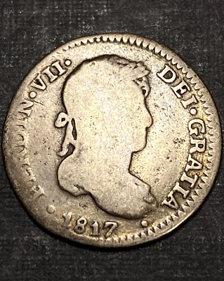 New World Silver Currency 1817 Peru 1 Real Colonial Milled 19th Century $ Coin - Image 1 of 4