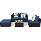 5pcs Outdoor Patio Furniture Set Sectional Sofa Couch Set Glass Top Table Blue 