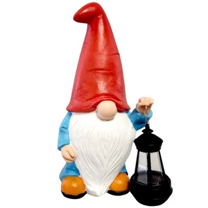 Adorno Gnomo Solar con Linterna Colgante Sombrero Rojo Resina Gonk Patio Decoración Figura - Imagen 1 de 10