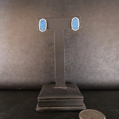 Kendra Scott Earrings Ellie Stud Earrings Blue Drusy Silver Tone !!! - Image 1 of 4