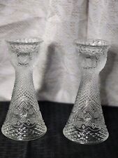 2 Vintage Avon Fostoria Glass Hearts and Diamond Vase Candle Stick Holders 1979
