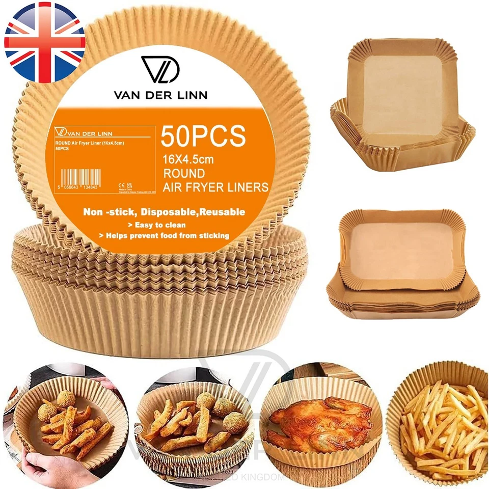 Van Der Linn Disposable Air Fryer Paper Liners Non Stick Parchment Ninja 4 Sizes - Image 1 of 4