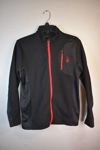 SPYDER Youth Large (14-16) Zip Up Black Jacket Red Spider Logo Textured Pockets - Picture 1 of 8