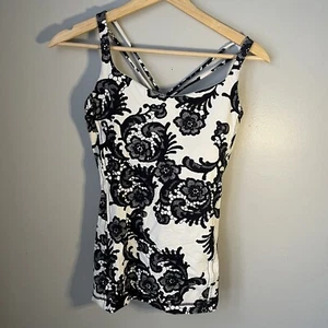 LULULEMON FREE TO BE TANK Sz 8 Laceoflage Black Cream Luxtreme built in bra - Picture 1 of 9