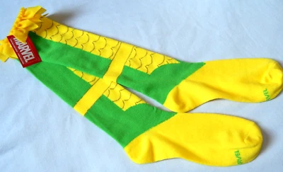 Mujer Calcetines Hasta la Rodilla Zapato Talla 4-10 Amarillo Verde Loki Thor NUEVO Marvel Comics Foto 1 de 4