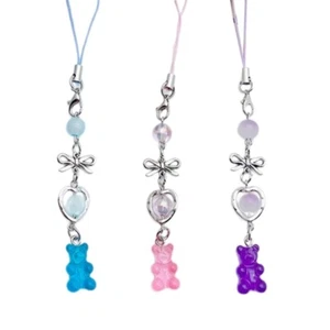 Bear Bowknot Bead Pendant Hangings Rope Phone Chain Strap Keychain Accessories - Zdjęcie 1 z 11