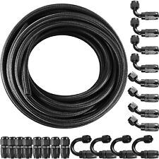 AN6 Nylon Stainless Steel Braided Fuel Hose End Fuel Adapter Kit Oil Line 32.8FT