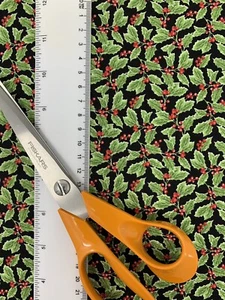 Christmas fabric holly berry mini print traditional festive cotton Xmas - Picture 1 of 3
