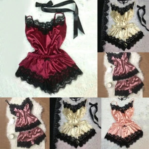 Women Nightgown Sleepwear Lingerie Satin Lace Nightdress Pajamas Set Cami Sexy - Picture 1 of 15