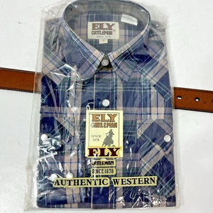 Ely Cattleman Boys M Pearl Snap Long Sleeve Tan Black Plaid Leather Belt NEW - Picture 1 of 11