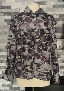 Chico’s  Size 2 Purple, Black, Silver Print Light 100% Linen Jacket