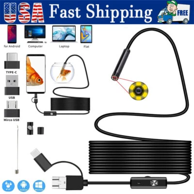 6LED USB Snake Endoscope Borescope HD Inspection Camera Scope For Android Type C - Image 1 of 4
