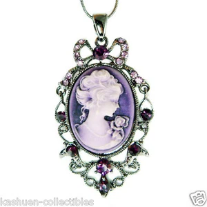 Purple CAMEO made with Swarovski Crystal Victorian Style Princess Charm Necklace - Picture 1 of 1