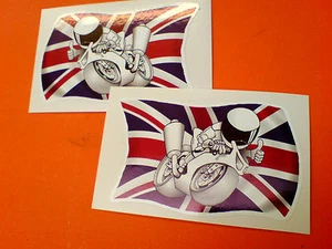 UNION JACK & MOTORCYCLE STICKERS Decals 2 off 75mm - Picture 1 of 1