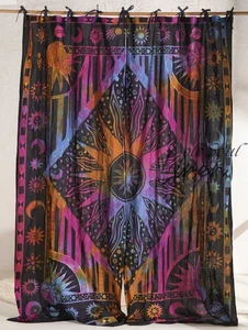Cortinas de algodón psicodélicas Sun Moon Boho filtro de luz panel ventana cortinas - Imagen 1 de 7
