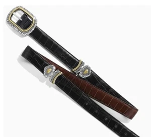 Brighton Marcus 2 Tone GOLD SILVER Reversible LEATHER Belt BLACK BROWN Large 34 - Imagen 1 de 7