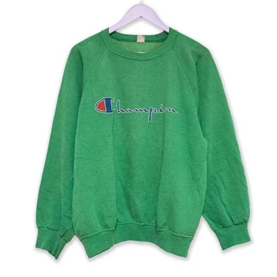 Sweat-Shirt Champion Vintage Vert Col Roulé avec Logo Grand Imprimé Âge 90 - Gr - Photo 1/4