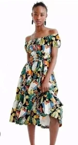 J. Schulterfreies Boho-Midikleid mit Rundhalsausschnitt Postkarte Rüschen Obst Blumen Größe 8 - Bild 1 von 14