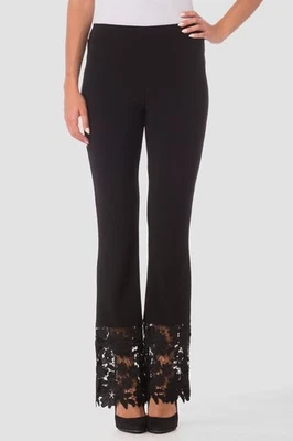 Joseph Ribkoff Black Floral Lace Bottom Bootcut Pants Size 22 Plus Knit Stretch - Image 1 of 4