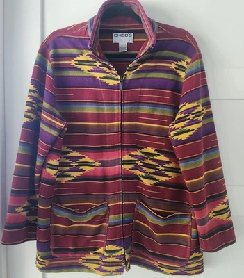 Chico’s Aztec Jacket Womens Size 2 (Large, 12/14) Southwest Zip  Colorful - Image 1 of 4
