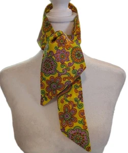 Vtg 1960s Mod Neon Paisley Floral 32" Cravat Neckerchief Head Scarf Hair Tie - Picture 1 of 6