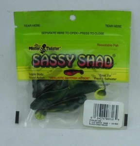 Mister Twister 25SA10-103 Sassy Shad 2" Chartruese/Black 10CT - Picture 1 of 1