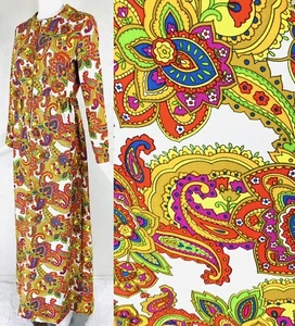 Vintage CONCEPT 70's SWIRL Mod Psychedelic Floral Paisley Hippie Maxi Dress, S - Picture 1 of 12