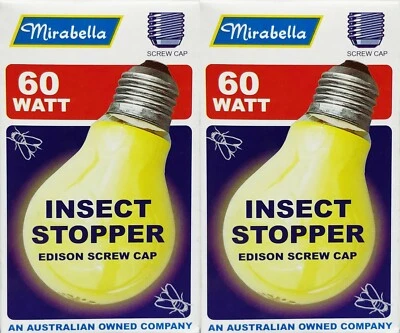 2 x YELLOW Insect Stopper Light Globes Bulbs Lamps 60W E27 Screw Mirabella - Image 1 of 2