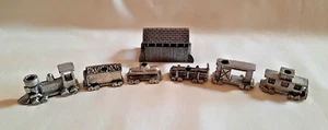 Vtg Pewter Train Candle Holder 1984 Case Set 7 Piece Miniature - Picture 1 of 9